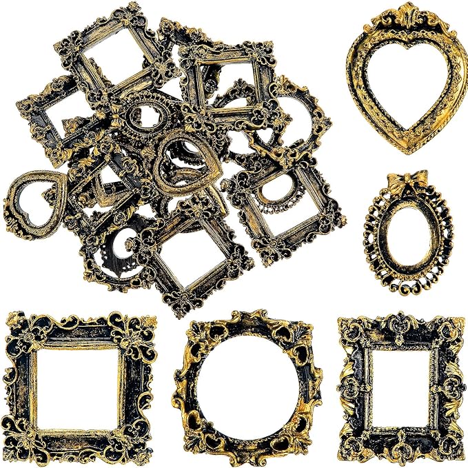 Vicenpal 25 Pcs Vintage Gold Mini Vintage Picture Frames Bulk | Small Vintage Photo Frames, Antique, Resin, Baroque, Ornate, Cute Wallet Size, for DIY Jewelry Gifts Christmas Wedding Decor by Vicenpal
