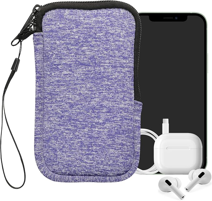 kwmobile Universal Phone Pouch Size M - 5.5" - Neoprene Smartphone Pouch with Zip - Water-Repellent Mobile Phone Case - Sleeve in Denim/White - Image 8