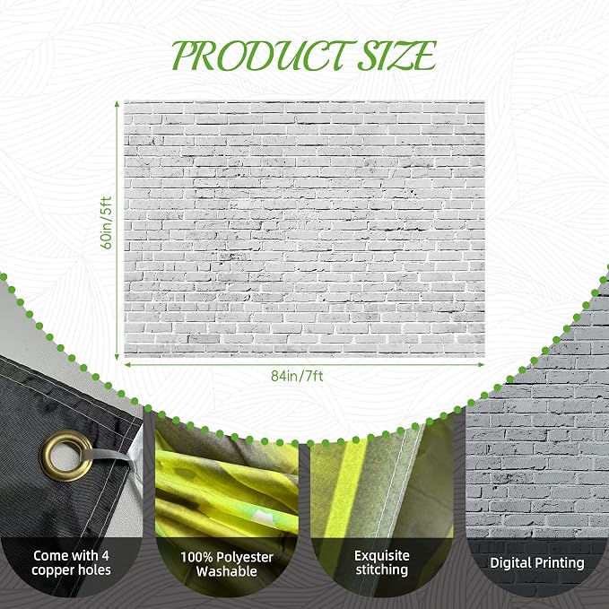7x5ft White Brick Wall Backdrop for Photography | Fabric Photography Background Brick Wall Decor for Photoshoot Newborn Baby Shower Video Conference Studio Props - Image 2