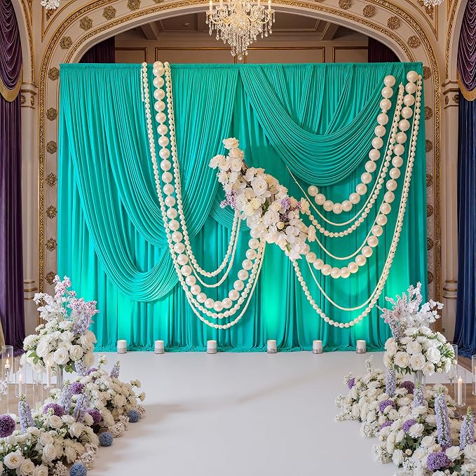 10ft x 10ft Wrinkle Free Turquoise Backdrop Curtains for Parties, Polyester Photo Backdrop Drapes 2 Panels 5x10ft for Wedding Mermaid Birthday Photography Background Party Backdrop - Image 3