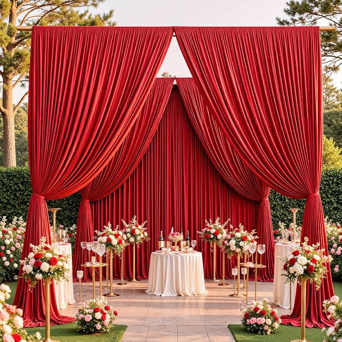20ftx10ft Red Backdrop Curtains for Parties, Wrinkle Free 4 Panels Silky Polyester Photo Backdrop Drapes Back Drop Cloth Drapery for Wedding Birthday Photography Background Decor - Image 5