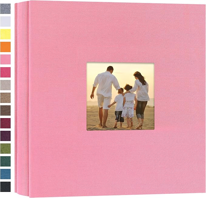 potricher Photo Album 4x6 Pictures, 200 Pockets, Linen Cover, Pink | Linen Cover, Front Window, Large Capacity 4x6 Picture Albums, Photo Book for Family, Wedding, Anniversary, Baby, Keepsake by potricher
