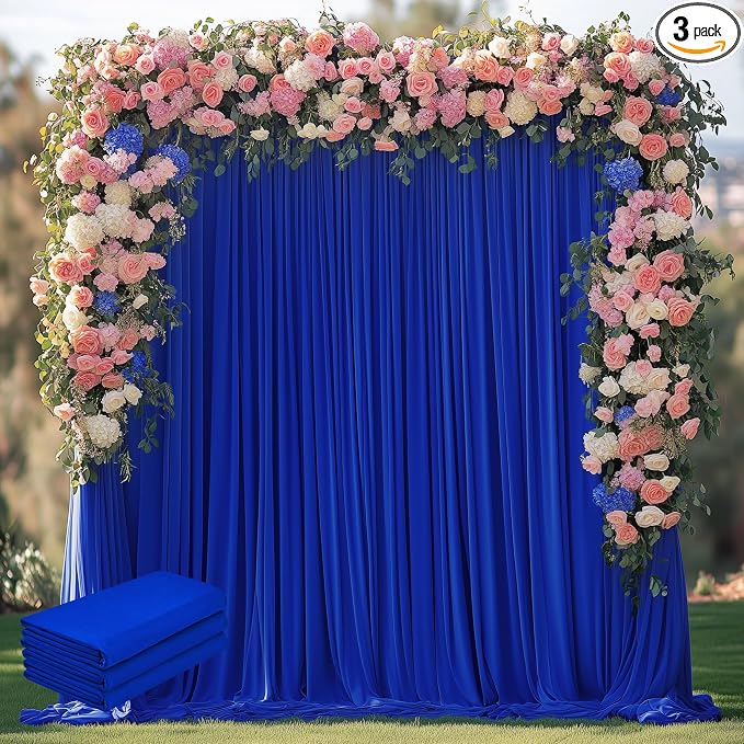 Royal Blue Backdrop Curtain Drapes for Parties, 3Pack 10x10FT | Wrinkle Free Polyester Curtain Backdrop Draping Fabric for Backdrop Photoshoot Birthday Party Background,6 Panel 5x10FT by Wokceer
