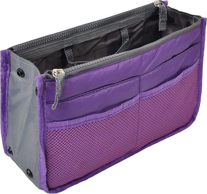 Vercord Purse Organizer Insert for Handbags Bag Organizers Inside Tote Pocketbook Women Nurse Nylon 13 Pockets Purple Small by Vercord