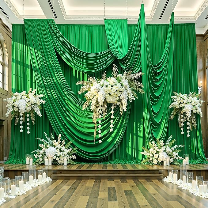 20x12 ft Green Backdrop Curtains for Weddings Parties, Birthdays and Photos | 4 Panels 5x12 ft, Wrinkle-Free Polyester Drapes, Washable, Ironable, 4 in Rod Pocket for Baby Showers Photography Background - Image 6