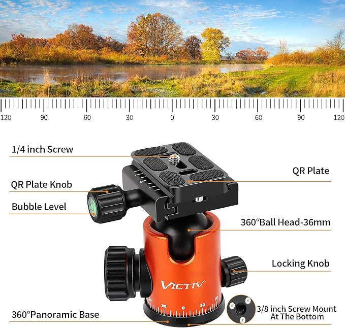 Victiv Camera Tripod, 80" Ball Head Tripod with Carry Bag & Phone Holder | Aluminum Heavy Duty Tripod Stand, 2-in-1 Camera Tripods & Monopods, Compatible for DSLR Binoculars Spotting Scope Telescope - Image 9