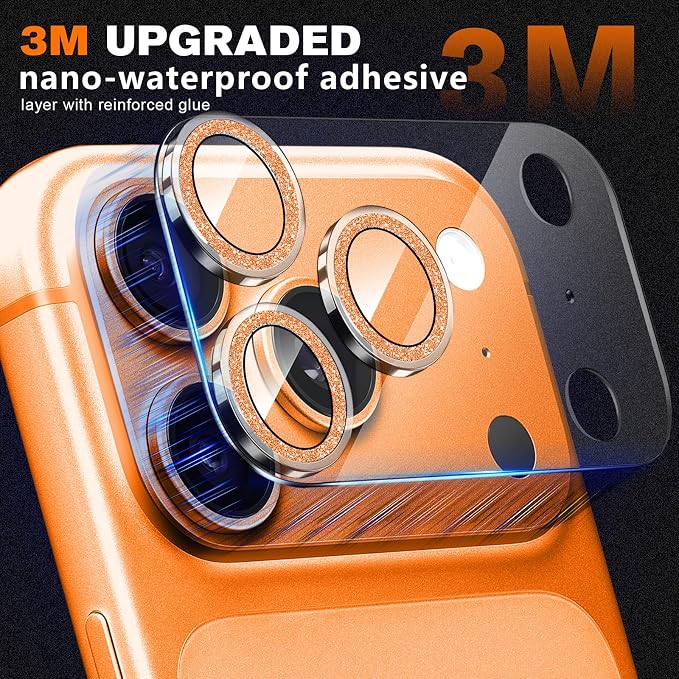 2 Pack for iPhone 17 Pro Max Camera Lens Protector | Bling Tempered Glass 9 Hardness,Anti-Scratch High Definition Camera Screen Protector (Orange) - Image 3