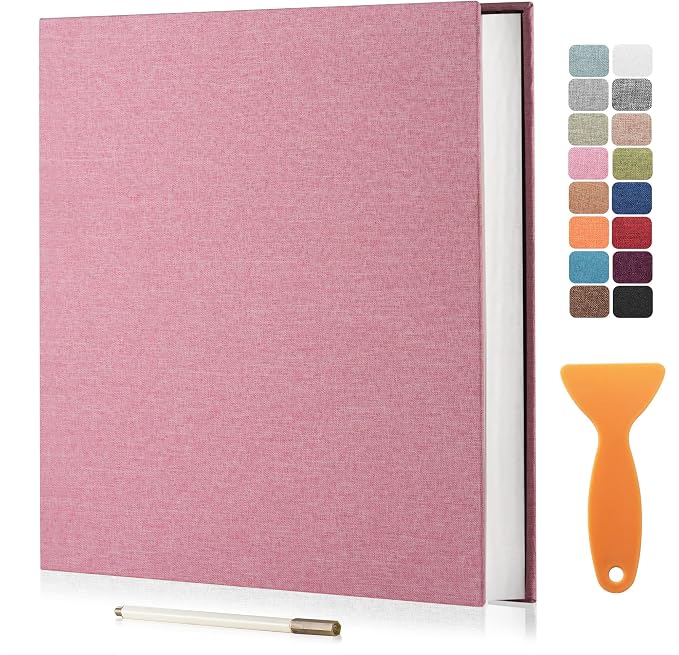 Large Photo Album Self Adhesive Scrapbook Album for 4×6 5×7 8×10 Pictures DIY Magnetic Linen Cover Album 60 Pages for Family Wedding Gifts with Metal Pen and Plastic Board by HenPisen