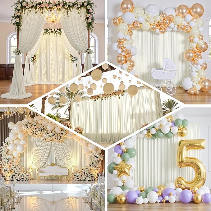 20x12 ft Ivory Backdrop Curtains for Weddings Parties, Birthdays and Photos | 4 Panels 5x12 ft, Wrinkle-Free Polyester Drapes, Washable, Ironable, 4 in Rod Pocket for Baby Showers Photography Background - Image 5