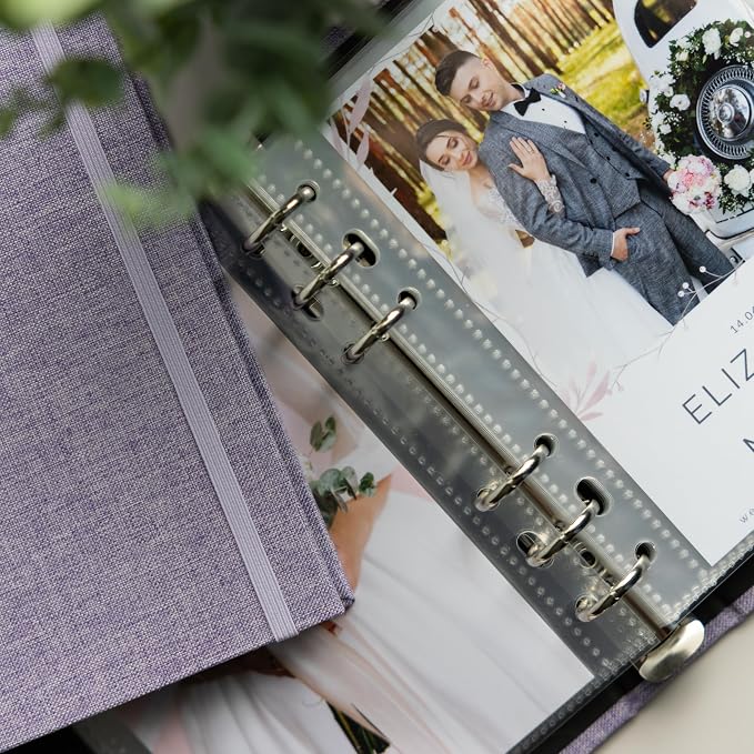 Photo Album For 2X6 Photo Booth Slip In Strips And 4X6 Pictures - 6 Ring Notebook Binder With 20 2 By 6 Sleeves - Fits 80 Photobooth Prints (PURPLE LAVENDER - LINEN HARDCOVER, 4X6) - Image 4