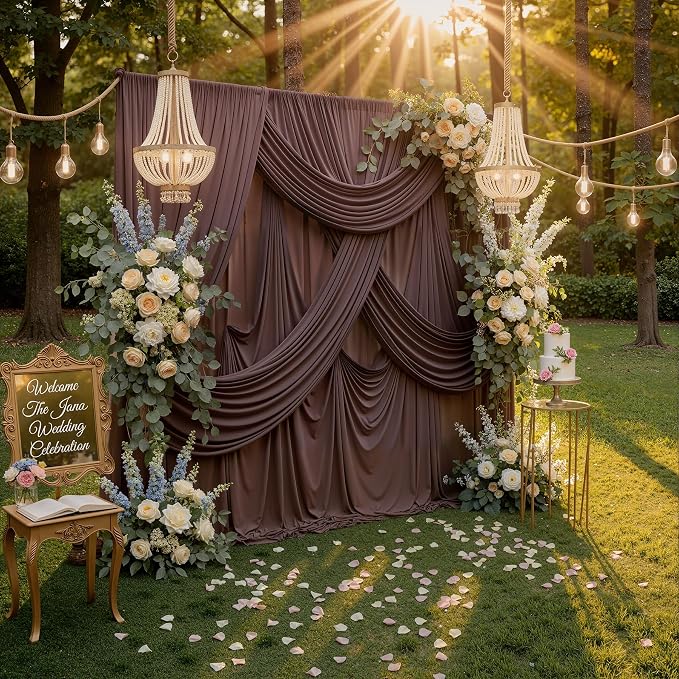 30ft x 10ft Wrinkle Free Brown Backdrop Curtain for Parties, Thick Polyester Photo Backdrop Drapes 6 Panels for Weddings Birthday Party Background Photoshoot Home Decor - Image 7