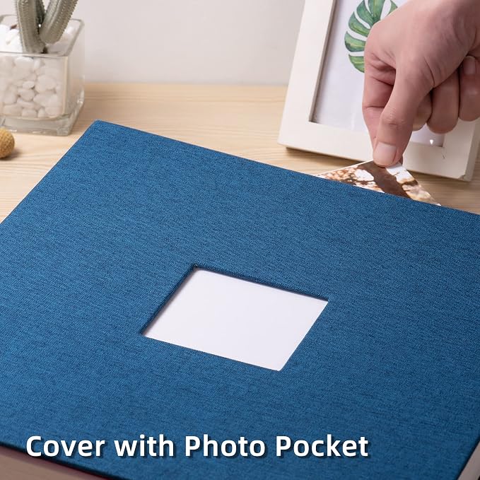 HoneyTolly Large Photo Album Self Adhesive, DIY Scrapbook Album for 600 Photos, 13"x12.6" 120 Pages Linen Cover Memory Book(Blue) - Image 2