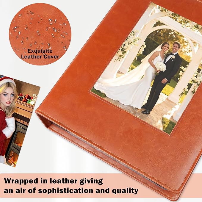 Photo Album 5x7 Holds 272 Pictures Leather Cover 5 x 7 Album Extra Large Capacity Picture Book Acid Free Inner Pages Book for Wedding Family Boys Girls Art Work Photos (Brown) - Image 4