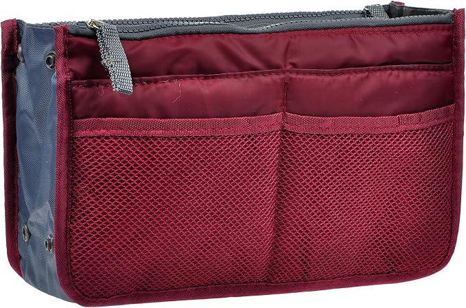 Vercord Purse Organizer Insert for Handbags Bag Organizers Inside Tote Pocketbook Women Nurse Nylon 13 Pockets Burgundy Medium - Image 2