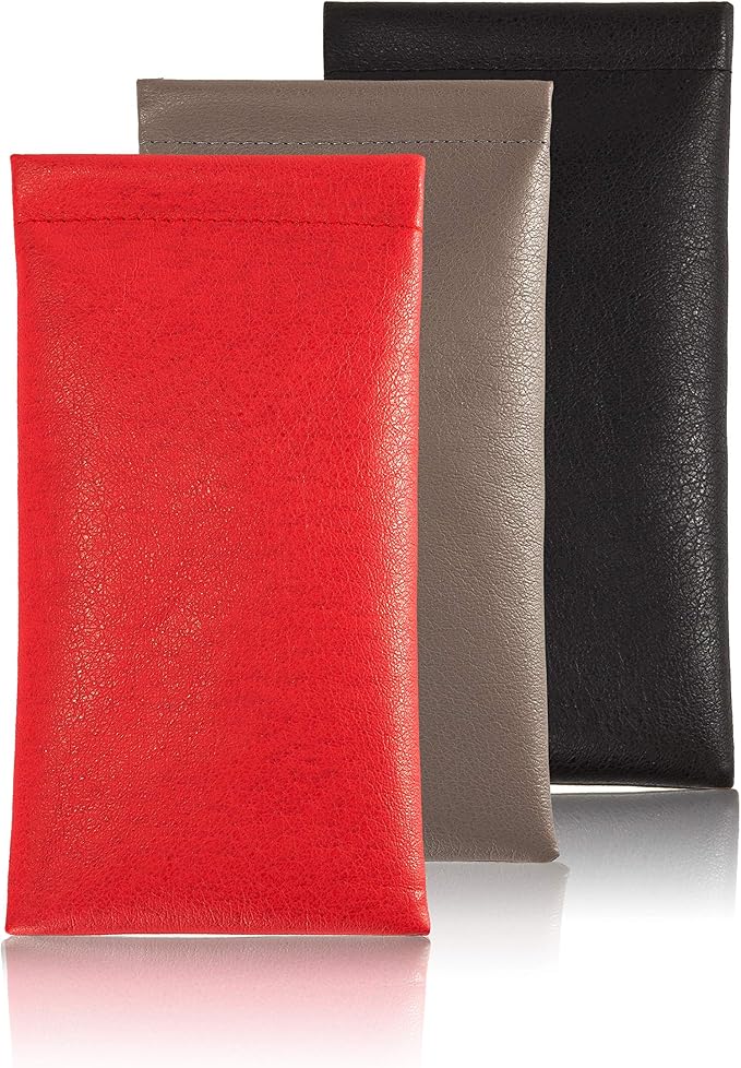 TRIUMPH VISION Eyeglass Case Glasses Case Soft Sunglass Pouch Sleeve 3 Pack | Slim Lightweight Alternative to Bulky Case, Leather Lined Protect Lens, Squeeze Easy to Use, Stylish Portable for Daily Use by TRIUMPHVISION