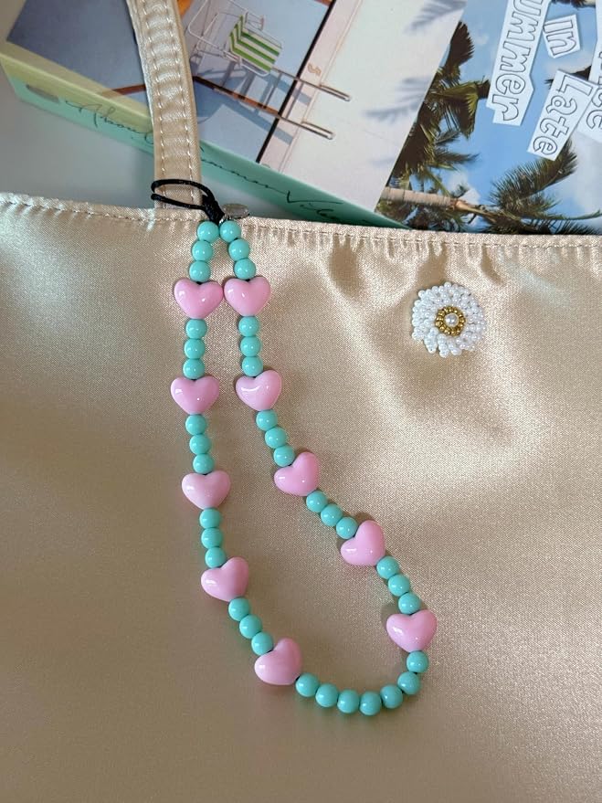 Drawwind Phone Charm Beaded Wristlet Strap Universal Cell Phone Lanyard Cute Bracelet Wrist Strap Beaded Chain String Handmade Accessories for Case Camera Bags (Sweet Hearts) - Image 6