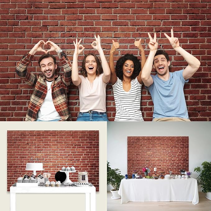 7x5 Ft Brick Wall Party Backdrop，Polyester Fabric Red Brick Sign Photo Backdrops Background for Thanksgiving Halloween Party Wedding Graduation Home Decoration Photo Booth Prop Banner - Image 9