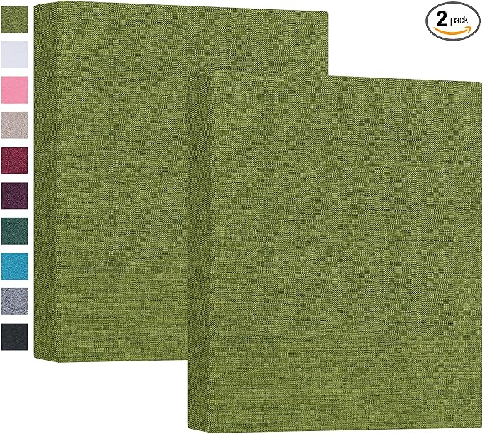 Mublalbum 2 Pack Small 5x7 Photo Album, 52 Pockets, Linen Cover,Green | Linen Cover, Portable Mini Picture Book, Holds 52 Vertical Pockets for Artwork Postcards, Picture Storage by Mublalbum