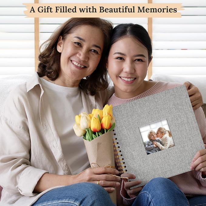 8"x8" Scrapbook Photo Album Linen Cover 20 Sheets 40 Pages White Paper | Gray Hardcover Kraft White Pages Memory Book, for Travel Wedding Guest Book Christmas Baby Shower Fits 4x6 & Instant Photos - Image 6