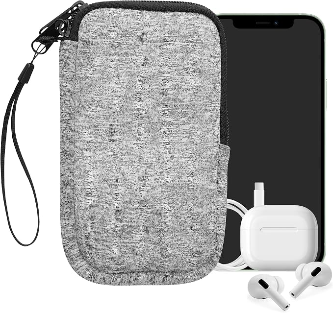 kwmobile Universal Phone Pouch Size L - 6.5" - Neoprene Smartphone Pouch with Zip - Water-Repellent Mobile Phone Case - Sleeve in Light Grey Matte/White - Image 8