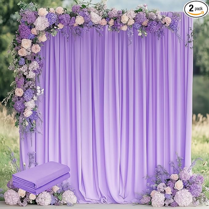 Lavender Purple Backdrop Curtain Drapes for Parties, 2Pack 10x10FT | Wrinkle Free Polyester Curtain Backdrop Draping Fabric for Backdrop Photoshoot Birthday Party Background, 4 Panel 5x10FT by Wokceer
