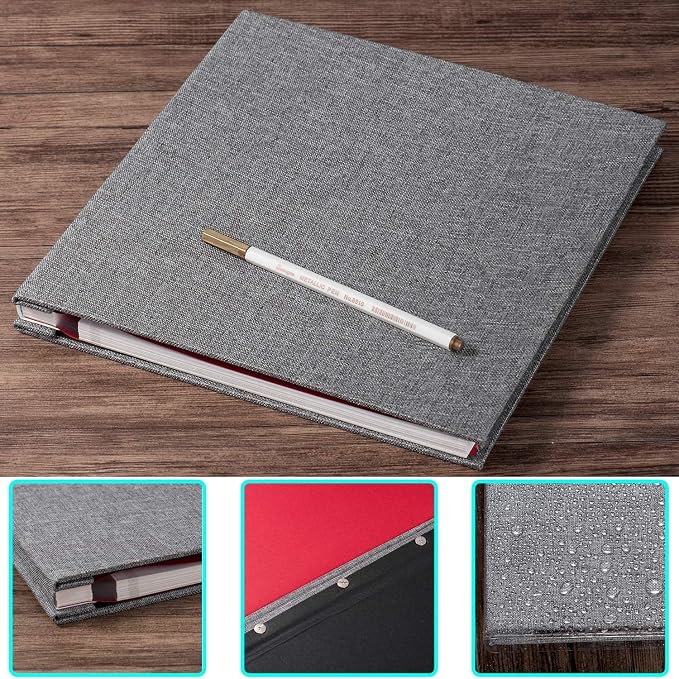 Large Photo Album Self Adhesive 4x6 8x10 10x12 13"x12.8" Magnetic Scrapbook 12.6"x11" Inch 40 Pages Linen Cover DIY Photo Album with A Metallic Pen and Plastic Board(Gray) - Image 4