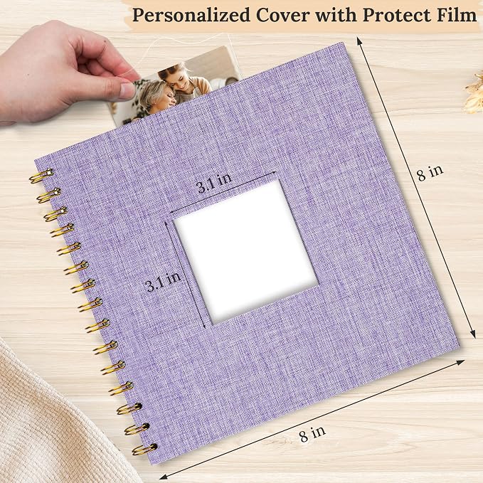8"x8" Scrapbook Photo Album Linen Cover 20 Sheets 40 Pages White Paper | Purple Hardcover Kraft White Pages Memory Book, for Travel Wedding Guest Book Christmas Baby Shower Fits 4x6 & Instant Photos - Image 2