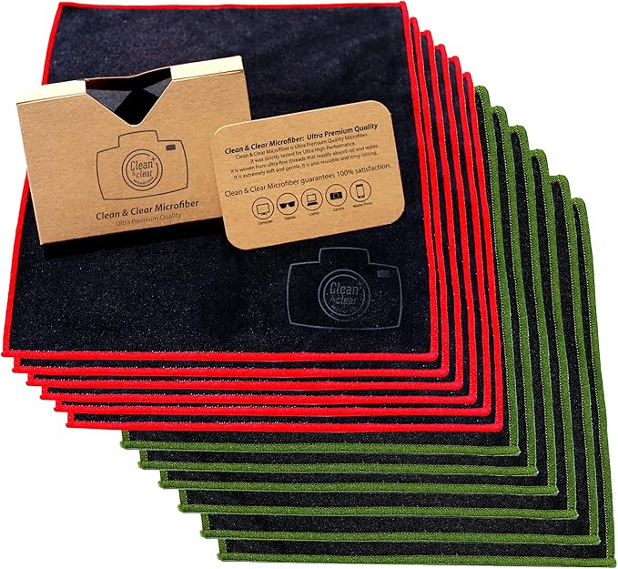 Clean & Clear Microfiber Cleaning Cloth, Extra Large [12 Pack] Ultra Premium Microfiber Cleaning Cloth - Microfiber Cloth for Camera Lens, Glasses, Screens, and All Lens. by CleanClearMicrofiber