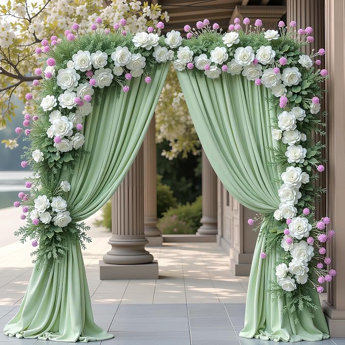 Sage Green Backdrop Curtain Drapes for Parties, 3Pack 10x8FT | Wrinkle Free Polyester Curtain Backdrop Draping Fabric for Backdrop Photoshoot Birthday Party Background,6 Panel 5x8FT - Image 5
