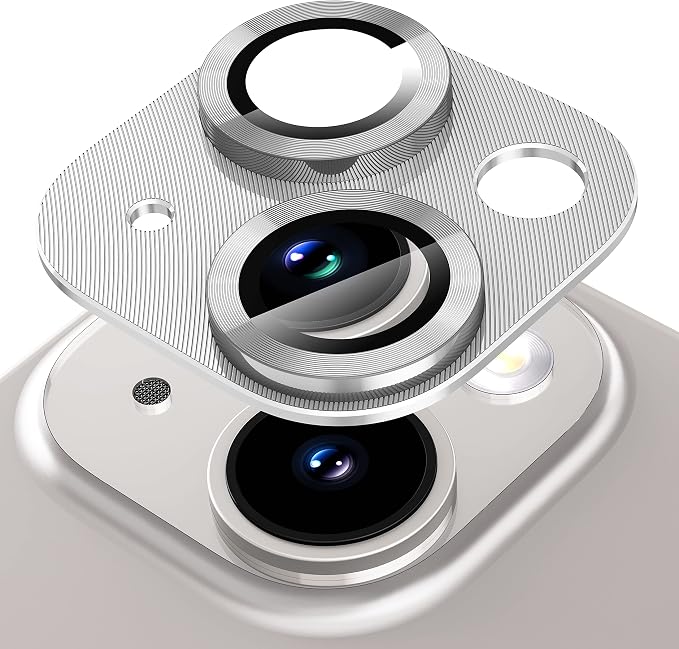 Suoman for iPhone 14 6.1 inch/iPhone 14 Plus 6.7 inch Camera Lens Protector, 9H Tempered Glass Film, [Does not Affect Night Shots] Metal Lens Protective Cover - Silver by Suoman