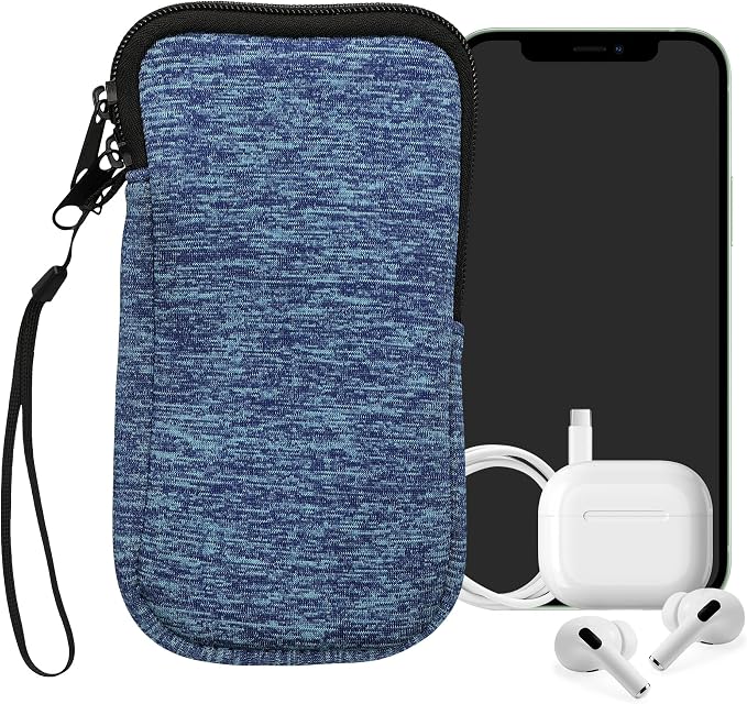 kwmobile Universal Phone Pouch Size XXL - 7" - Neoprene Smartphone Pouch with Zip - Water-Repellent Mobile Phone Case - Sleeve in Ocean Blue/Light Blue - Image 8