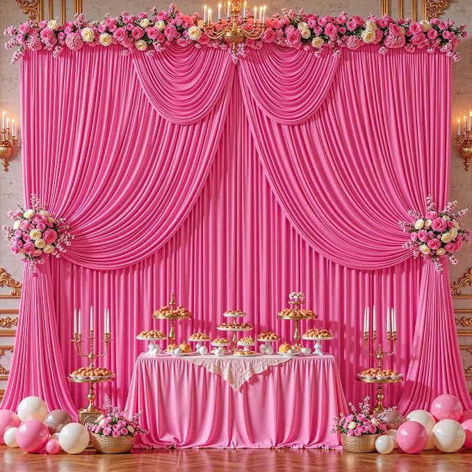 24ftx10ft Wrinkle Free Hot Pink Backdrop Curtain - 10 Feet Photography Backdrop Drapes, Silky Polyester Back Drop Cloth for Wedding Baby Shower Balloon Arch Background - Image 6