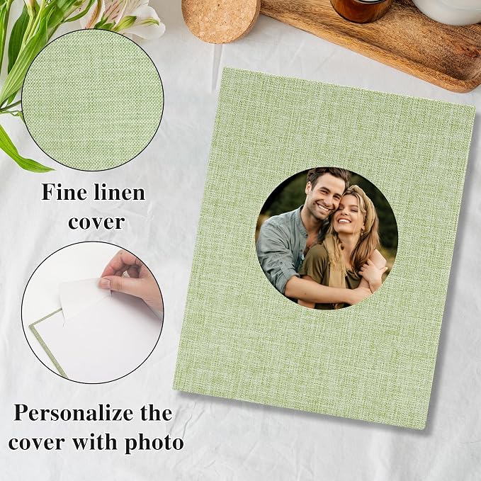 Vienrose Photo Album 4x6 Photos 200 Pockets Linen Cover Slip-in Photo Book with Round Window for Wedding, Vacation Memories, Personalized Picture Organizer, Green - Image 3