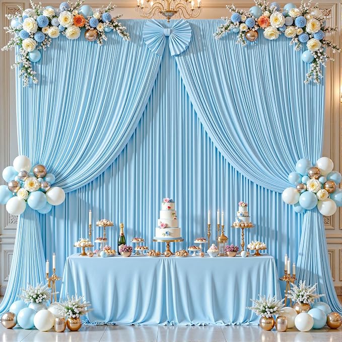 16ftx10ft Wrinkle Free Blue Backdrop Curtain - 10 Feet Photography Backdrop Drapes, Silky Polyester Back Drop Cloth for Wedding Baby Shower Balloon Arch Background - Image 2