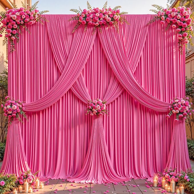 40ftx10ft Wrinkle Free Hot Pink Backdrop Curtain - 10 Feet Photography Backdrop Drapes, Silky Polyester Back Drop Cloth for Wedding Baby Shower Balloon Arch Background - Image 8