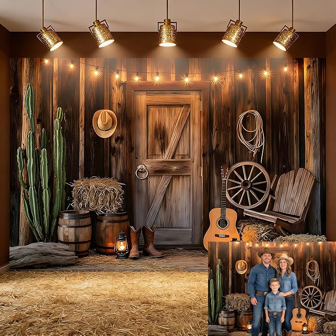 Western Cowboy Backdrop 7x5ft,WildWest Rustic Barn Rodeo Photography Banner by Dormirpilow
