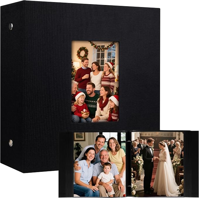 Aevdor Large Capacity 8x10 Photo Album, 200 Photos, Linen Cover, Black | Black Inner Pages, Vertical 8x10 Layout, Clear Pockets for Photos, Artwork, Postcards & Drawings by Aevdor