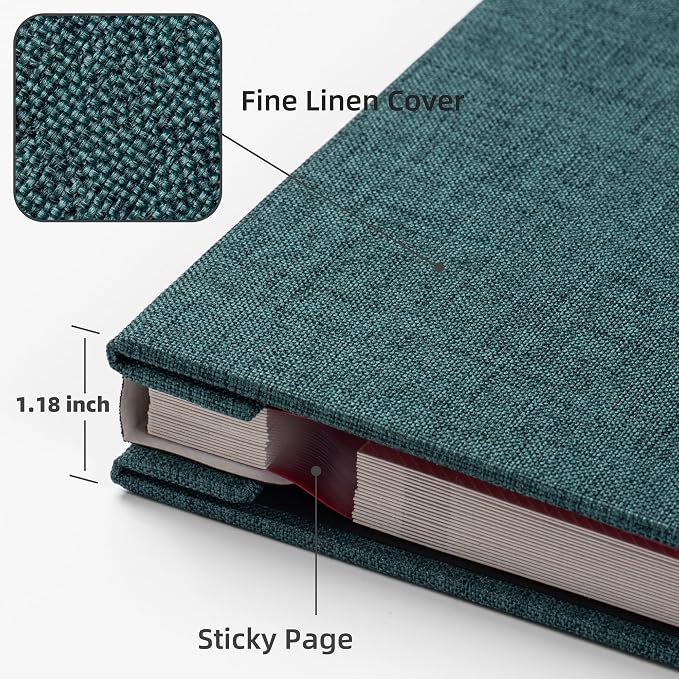 HoneyTolly Large Photo Album Self Adhesive, DIY Scrapbook Album for 3x5 4x6 8x10 Pictures, 60 Pages Linen Cover Memory Book, Ideal Gift for Family Wedding Baby Christmas Anniversary(Dark Green) - Image 3