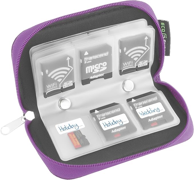 Eco-Fused Memory Card Case - Fits up to 22x SD, SDHC, Micro SD, Mini SD and 4X CF - Holder with 22 Slots (Purple / 22 Slots - 1 Pack) - Image 2