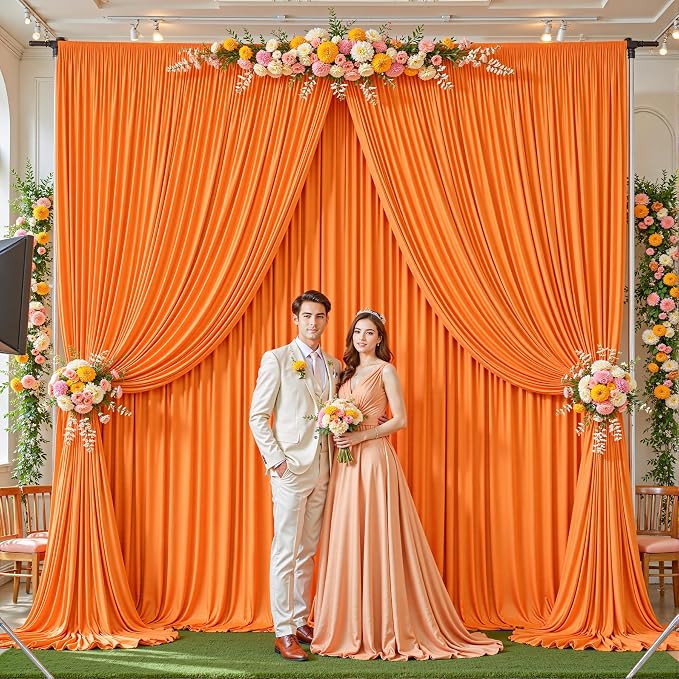 40ftx10ft Wrinkle Free Orange Backdrop Curtain - 10 Feet Photography Backdrop Drapes, Silky Polyester Back Drop Cloth for Wedding Baby Shower Balloon Arch Background - Image 4
