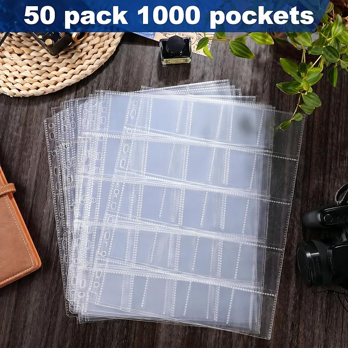 Fuyoooo 50 Pack Protective Photo Slide Pages Holds 20 35mm Slides | Top Loading Photo Page Sleeves for 3 Ring Binder Holds 1000 2 x 2 Inch Photos Archival Slide Storage Album Refill Preservers - Image 4