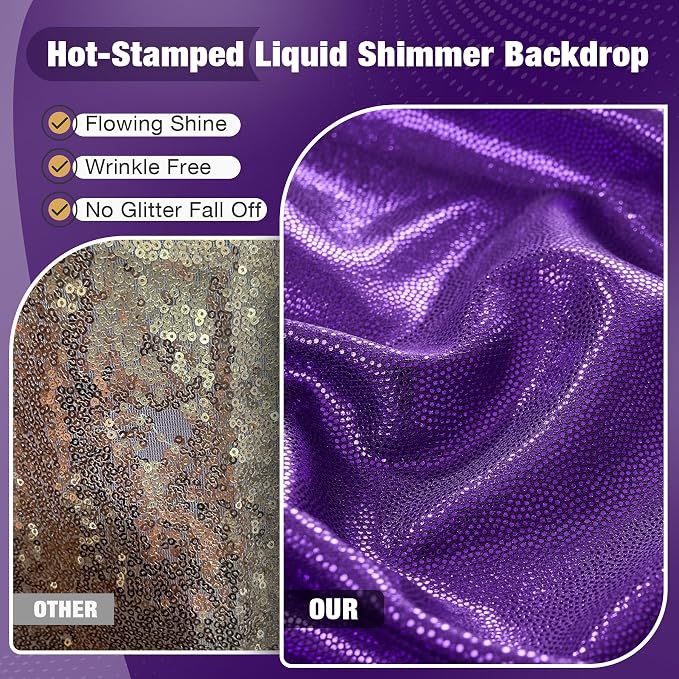 20x10FT Purple Sequin Backdrop Curtain for Party - 4 Panels 5x10FT Wrinkle-Free Shimmer Drapes for Birthday, Wedding, Christmas, Decorations & Photography - Image 2