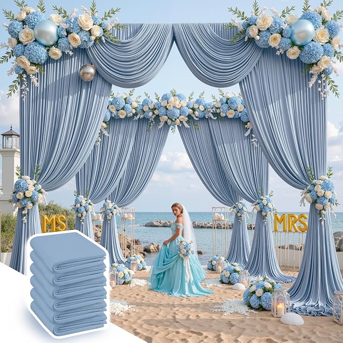 30 ft x 10 ft Wrinkle Free Dusty Blue Backdrop Curtain for Parties, 6 Panels 10ft Polyester Dusty Blue Photo Backdrop Drapes for Graduation Birthday Wedding Party Stage Curtains by Outpain