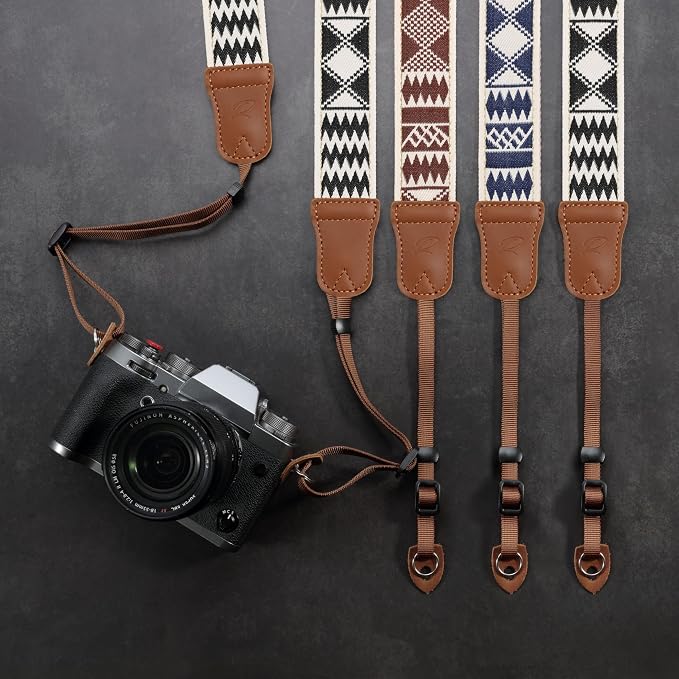Padwa Lifestyle Diamonds Camera Strap - 1.5" Crazy Horse Cowhide Ends Camera Straps for Photographers, Cute Cotton Weave Soft Suede Fabric Padded Strap fits All Cameras for Adults & Kids - Image 8