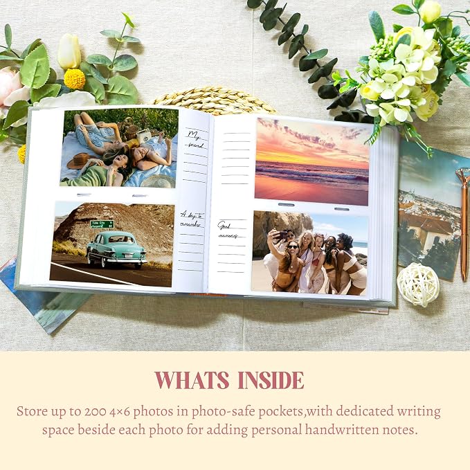 Holoary Photo Album 4x6 200 Photos, 200 Pockets 4”x6” Picture Album, Linen Fabric Cover Big Picture Book for Photos with Writing Area, 4x6 Photo Albums for Family Weddings Travel Memories(Sage) - Image 3