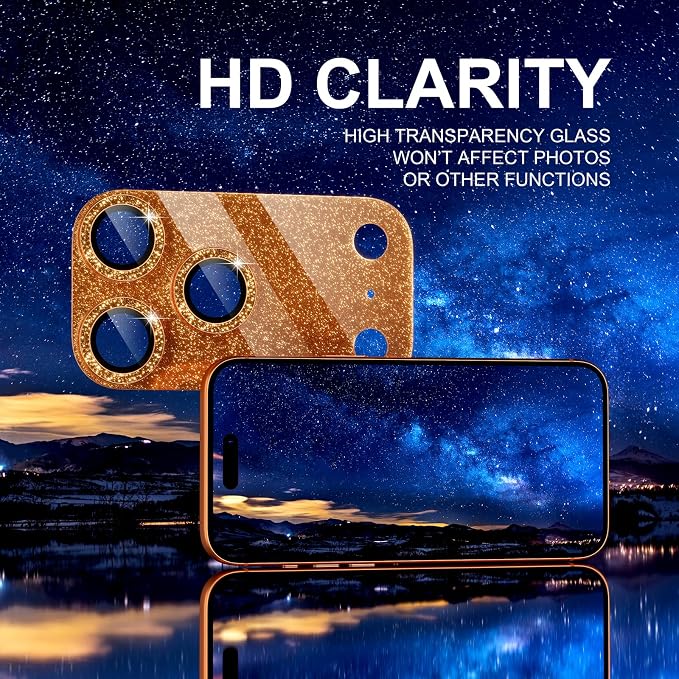 Choiche for iPhone 17 Pro Camera Lens Protector, Glitter-Orange | Bling Metal Camera Cover with 9H Tempered Glass Lens Screen Protector Accessories, Strong Adsorption, Case-Friendly, 6.3-inch - Image 6