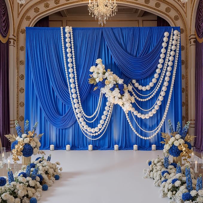 10ft x 10ft Wrinkle Free Royal Blue Backdrop Curtain for Parties, 2 Panels 5x10ft Silky Polyester Blue Photo Backdrop Drapes for Weddings Birthday Party Photography Background - Image 3