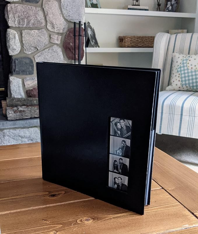 2x6 Strip Album, Black Cover Black Pages, 2 Gel Pens, 20pk | Leather-cover photo strip scrapbook journal holds 2x6 photos. Album guest book for weddings, graduations, anniversaries. - Image 8
