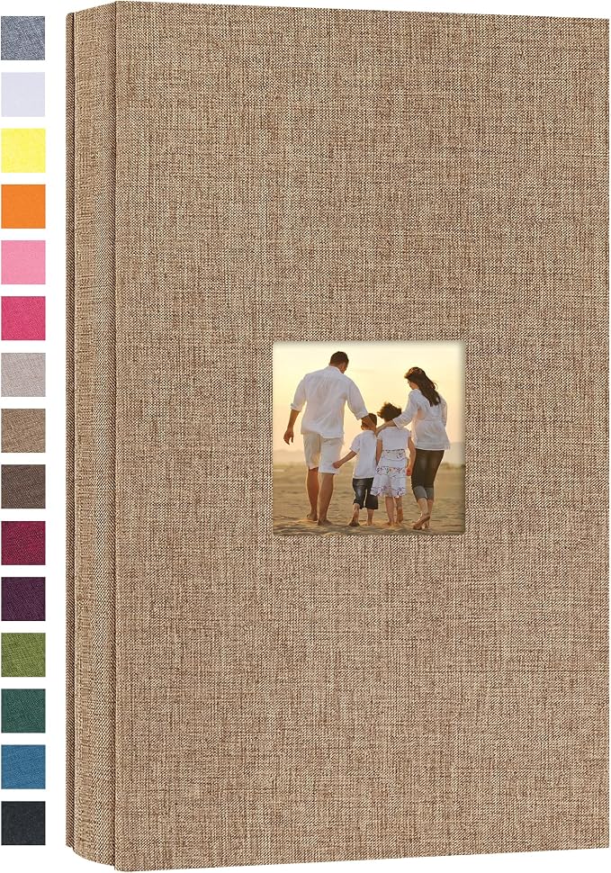 potricher Photo Album 4x6 Pictures, 300 Pockets, Linen Cover, Khaki | Linen Cover, Front Window, Large Capacity 4x6 Picture Albums, Photo Book for Family, Wedding, Anniversary, Baby, Keepsake by potricher