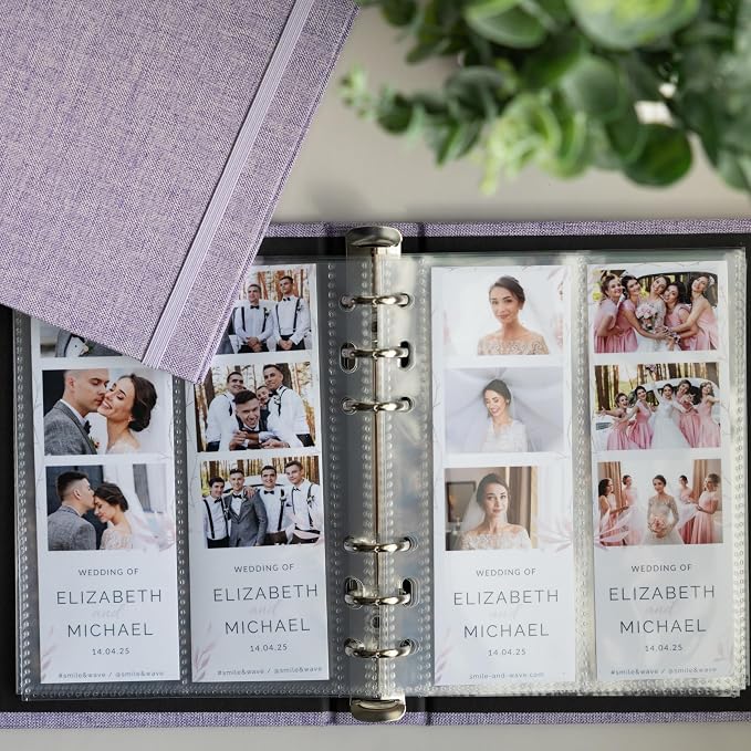 Photo Album For 2X6 Photo Booth Slip In Strips And 4X6 Pictures - 6 Ring Notebook Binder With 20 2 By 6 Sleeves - Fits 80 Photobooth Prints (PURPLE LAVENDER - LINEN HARDCOVER, 2X6) - Image 2